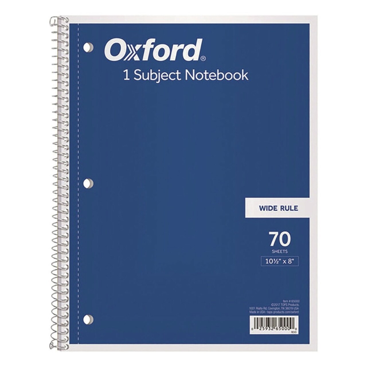 Oxford (70) 10.5 in. x 8 in. Sheets 3-Hole Punched Wide/Legal Rule Coil-Lock Wirebound Notebook - Randomly Assorted Cover Color